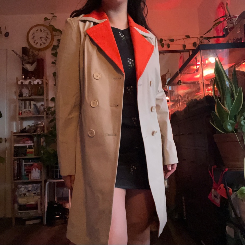 NWT International Concepts Khaki & Orange 70s Inspired Trench Coat